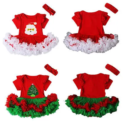 

Brand New 2Pcs Christmas Newborn Baby Girl Outfits Santa Ruched Tutu Dress Romper+Headband Lovely Baby Girl Party Costume Outfit