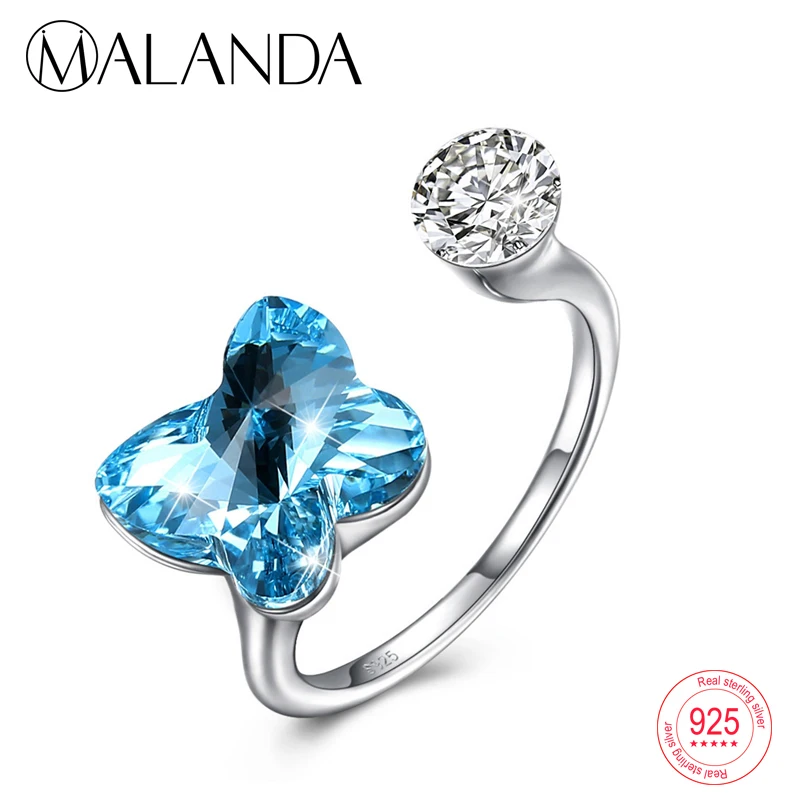 

MALANDA Brand Fashion Rings For Women 925 Sterling Silver Butterfly Shape Crystal From Swarovski Female Rings Party Jewelry Gift