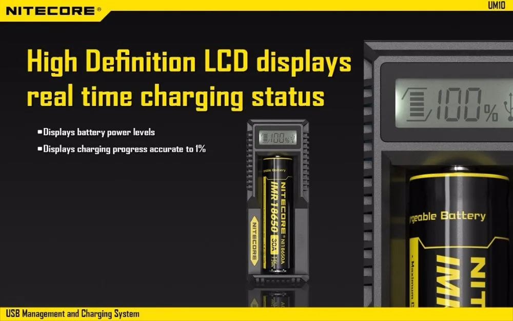 Nitecore UM10 UM20 умное зарядное устройство ЖК-дисплей зарядное устройство с usb-кабелями для зарядного устройства 18650 10440 17500 14500