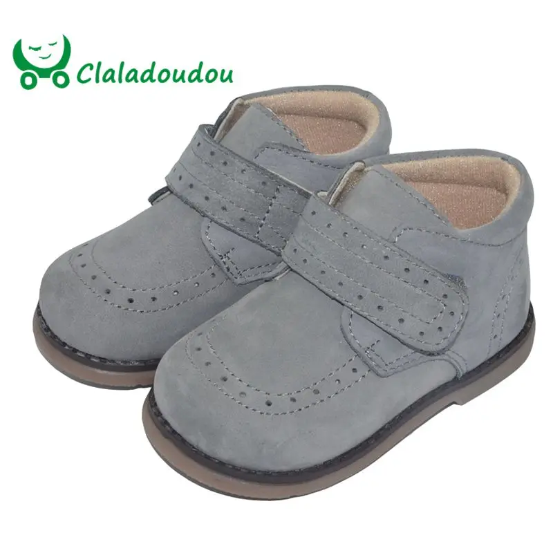 

Claladoudou 12-16cm brand little boys girls autunm genuine leather ankle boots pure Classic fashion England style blue shoes