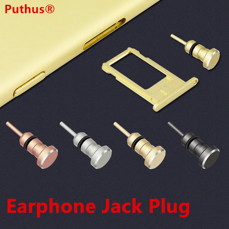 

10pcs Metal Phone 3.5mm Earphone Jack Plug 2in1 Sim Card Tray Eject Pin Tool Dustproof Cap Gadget Dust plug For iPhone 6 6s 5s 5
