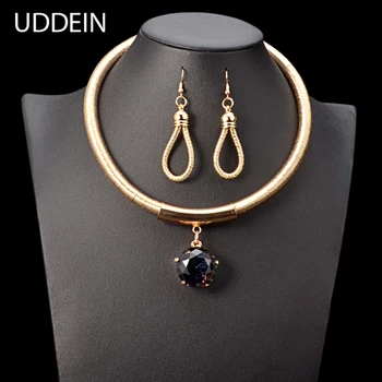 

UDDEIN Big Crystal Gem Pendant Lace Chain Vintage Statement Choker Necklace For Women African Beads Jewelry Sets Maxi Necklace