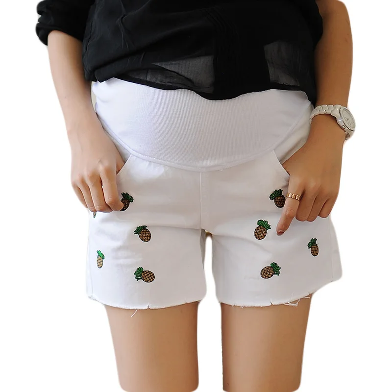 White Short Maternity Jeans Pregnancy Summer Denim Shorts High Waist