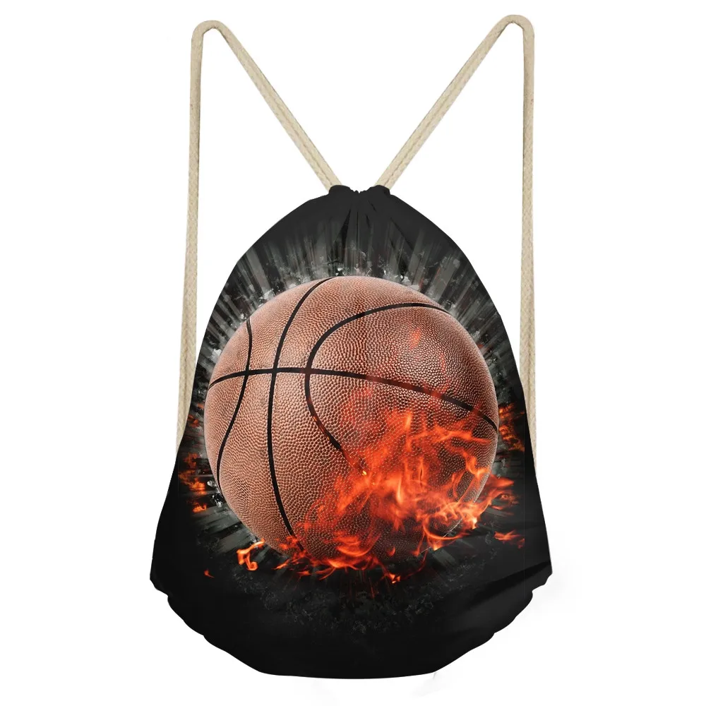 

3D Fire Basketbally Ball Printed Men Drawstring Bags Softback Storage Backpack for Teen Boys Casual Travel Beach BagSumka