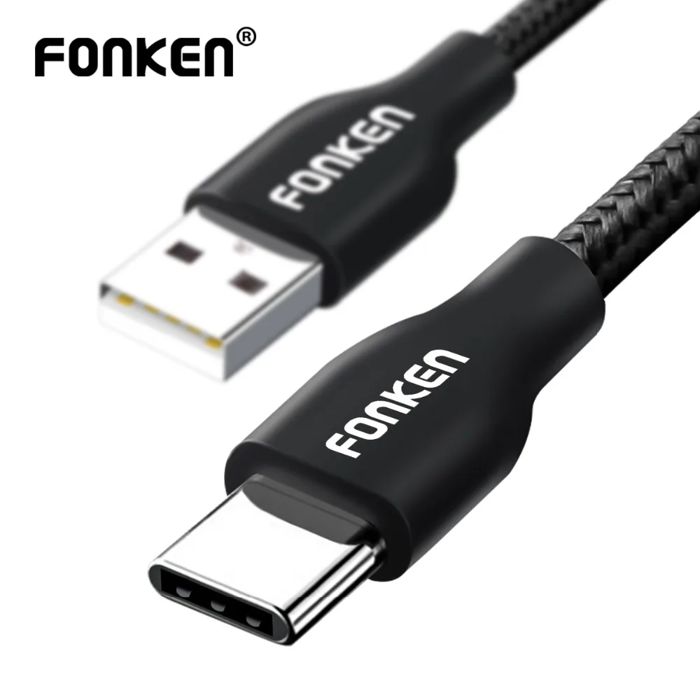 FONKEN USB C кабель для быстрого зарядного устройства type C кабель для телефона 2,4 A шнур для быстрой зарядки и передачи данных с нейлоновой оплеткой usb type-C кабели для мобильных телефонов