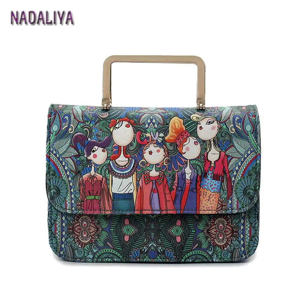 Nadaliya Новая мода темно зеленый лес Мультфильм площадь печати Для женщин кожаная