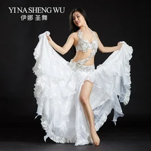 Взрослые Профессиональные живота танцевальные костюмы для выступлений ручная работа с пайетками бюстгальтер, пояс Одежда для танца живота костюмы для восточных танцев 2/комплекты из 3 предметов