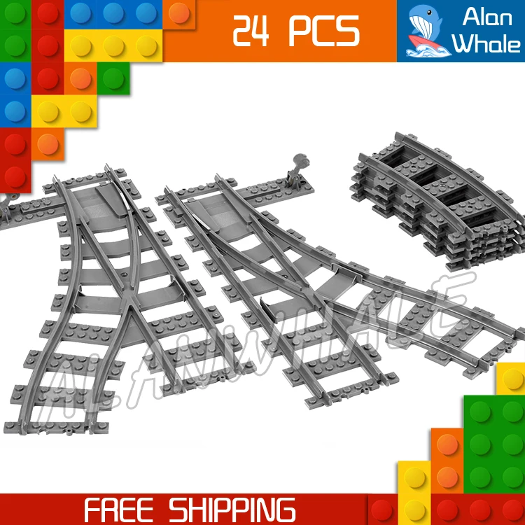 City Trains Flexible Tracks and Switch Track Set Model Building Blocks
