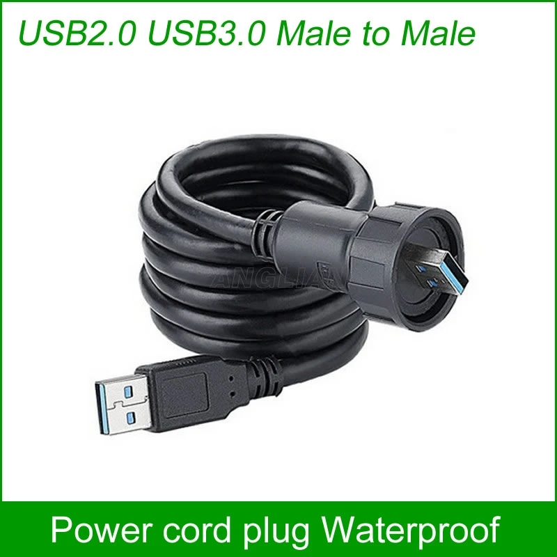 

USB Waterproof Connector IP67 Cable 1m Power cord plug USB2.0 USB3.0 male to male Extension cord cables matching socket 10 units