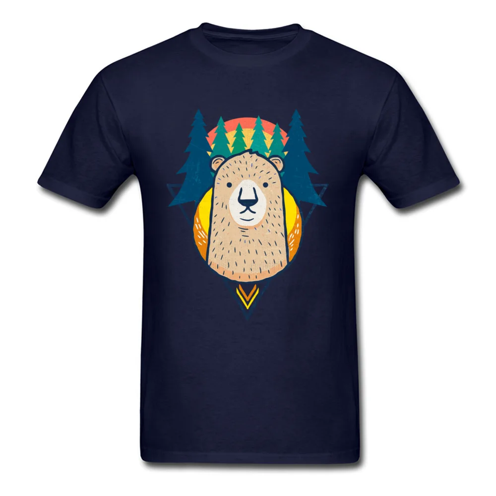 Sunrise Bear on Pine Trees Short Sleeve Tops T Shirt Mother Day Round Neck Cotton Student T-shirts Family Tee Shirts Slim Fit Sunrise Bear on Pine Trees navy