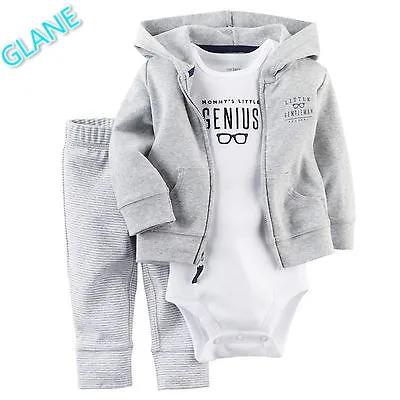 

2016 Latest Casual Newborn 6 9 12 18 Months Cardigan Pants Set Baby Boy Clothes Outfit Gray Bodysuit Baby Boy Clothes