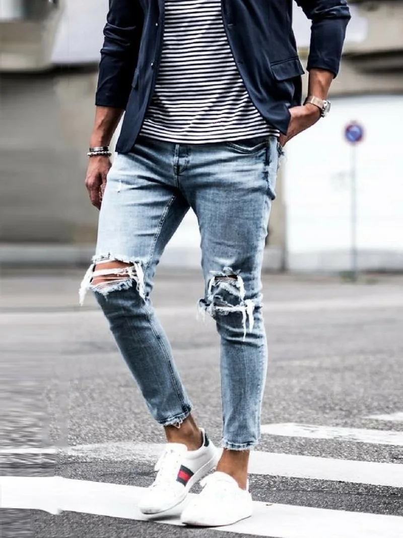 Стильные дизайнерские джинсы, новинка года, Causa Masculina, мужские рваные джинсы с дырками, мужские рваные обтягивающие джинсы, Strappati Uomo