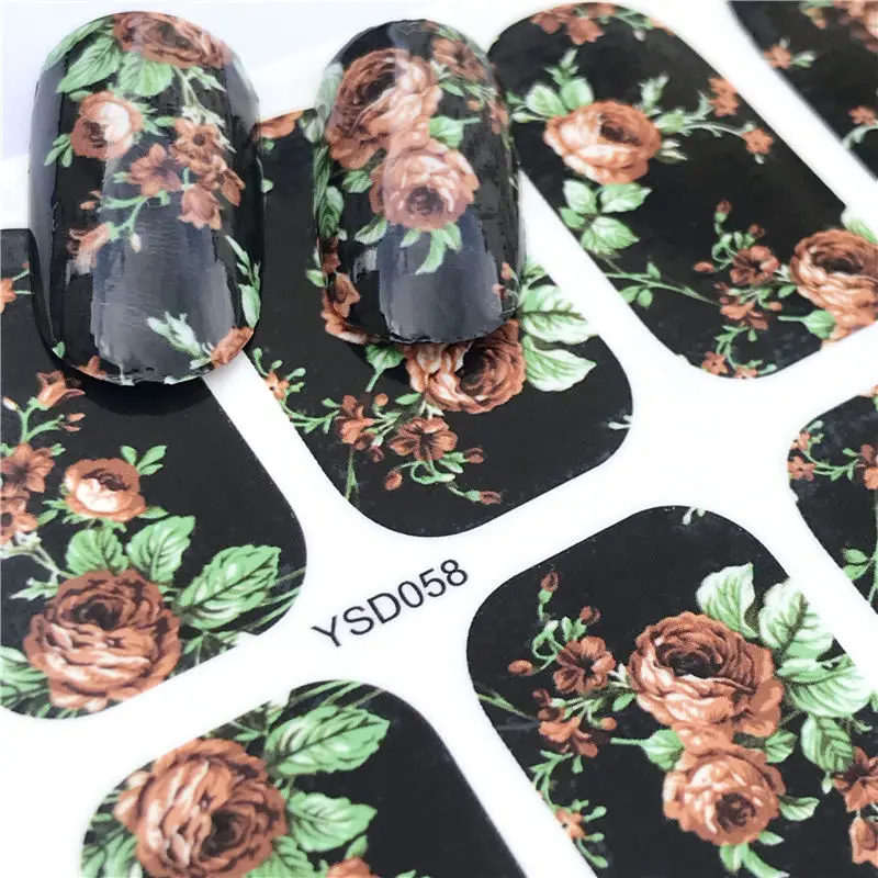 

YZWLE 1 sheet Black Rose Full Nail Water Decals Starry sky Pattern Transfer Sticker Nail Art Stickers