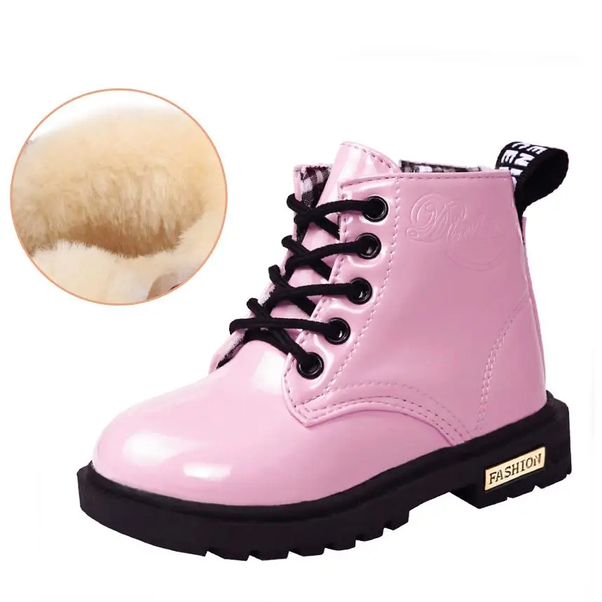 Удобные детские искусственная кожа детские зимние сапоги обувь для мальчиков и девочек сапоги модные осенне-зимние водонепроницаемые детские ботинки для мальчиков - Цвет: 603 Pink