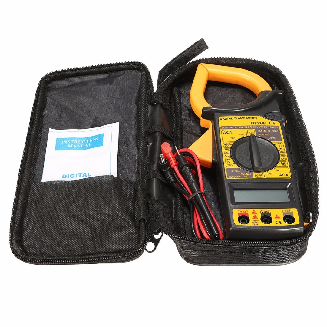 DT266 LCD Digital Clamp Multimeter Clamp Meter AC/DC Current Voltage Tester Measuring Tools with Test Cable