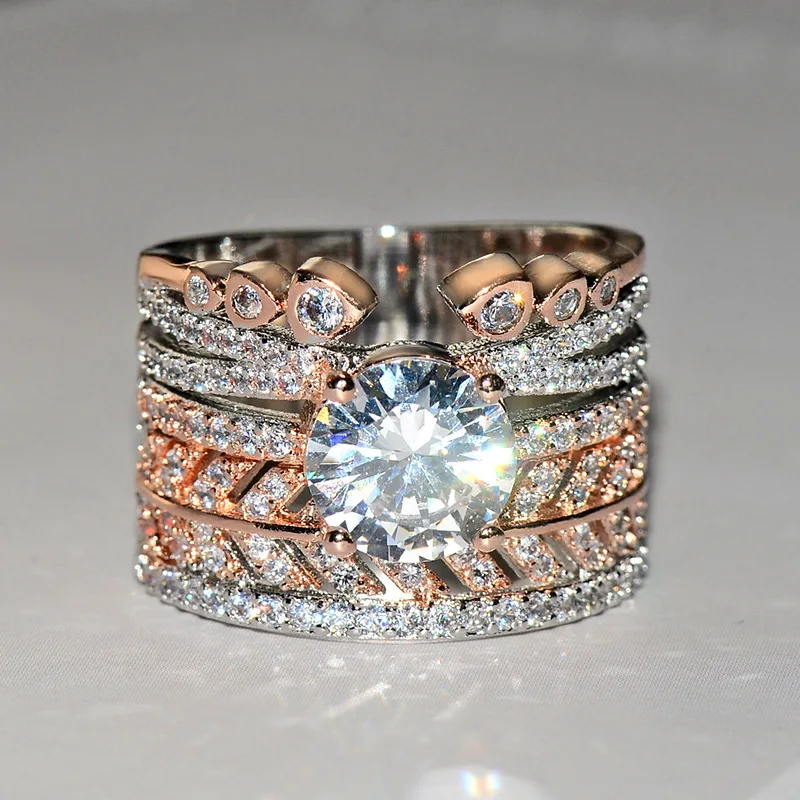 

2019 New Exquisite Fashion Two-color Princess Engagement Rings Ladies Micro-inlay Zircon Jewelry High Quality Wedding Rings Gift