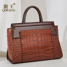 Роскошные коричневые сумки из коровьей кожи, женские сумки-тоут от бренда Qiwang, настоящие сумки из крокодиловой кожи для женщин, модная сумочка, сумка на плечо