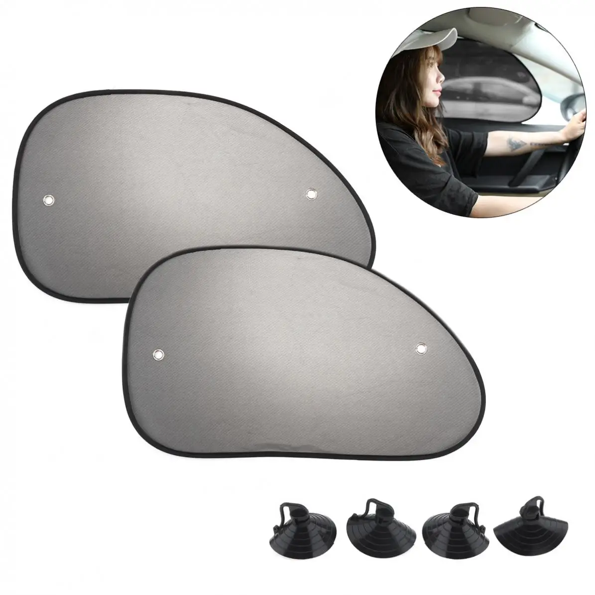 

2pcs Universal Black 3D Photocatalyst Mesh+ PVC Car Side Cant Window Shading Sun Protection Heat Grid Yarn with Suction Cups