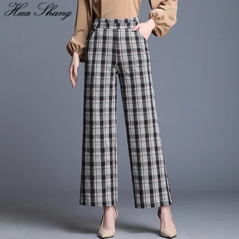 

Plaid Pants Women Trousers 2019 Spring Summer Streetwear High Waist Wide Leg Pants Pockets Loose Plus Size Women Office Pants