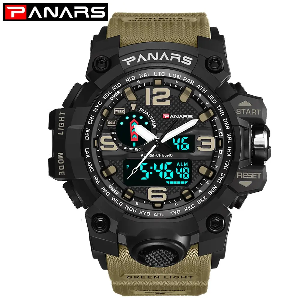 PANARS часы для мужчин спортивные цифровые часы хронограф водонепроницаемый мужской шок военные электронные наручные часы relogio masculino A40 - Цвет: Khaki