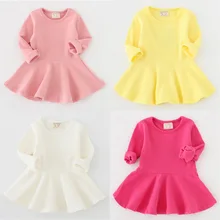 Новые платья для маленьких девочек весенне-осеннее платье ярких цветов с длинными рукавами для малышей Детская одежда для девочек платье принцессы с круглым вырезом и оборками