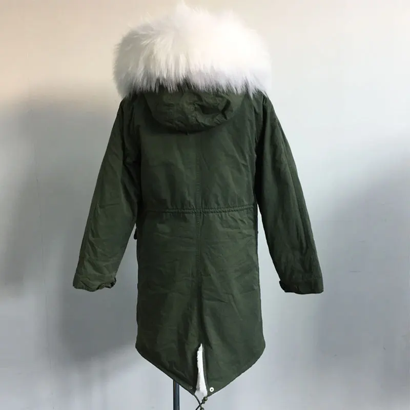 Top New Collection Long version White pure color Faux fur liner Jacket Raccoon fur White big size Collar Winter Jacket 1 Top New Collection Long version White pure color Faux fur liner Jacket Raccoon fur White big size Collar Winter Jacket 1