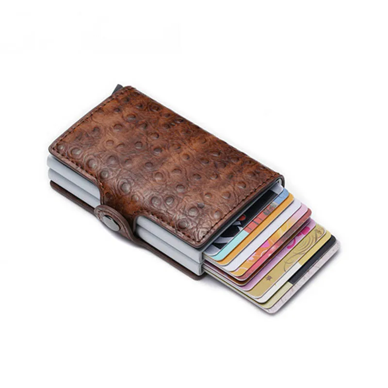 

BISI GORO 2020 RFID Wallet Business Credit Card Holder Fashion Men And Women Metal PU Leather Travel Card Wallet Dropshipping