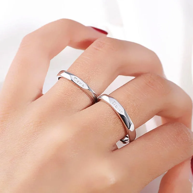

Red Trees Brand Fine Jewelry Adjustable Size Solid 925 Sterling Silver Promise Rings For Couples