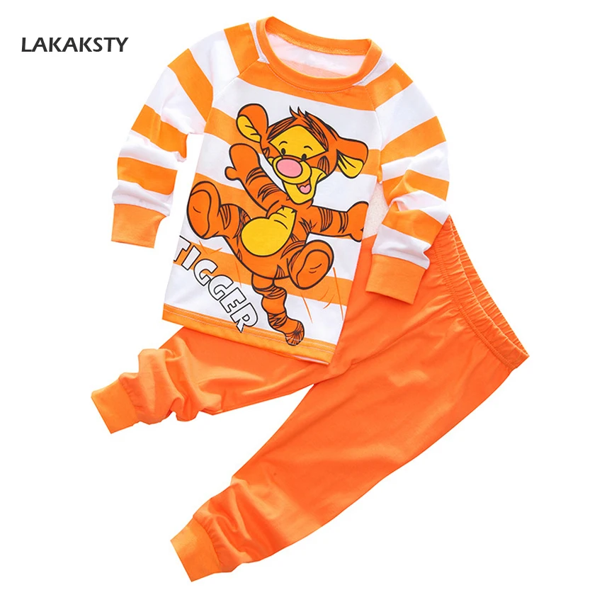 

LAKAKSTY 100%Cotton Boys Pajamas Cartoon Tiger Baby Clothing Set For Kids Boy Long Sleeve Children's Homewear Suit Pyjama Garcon