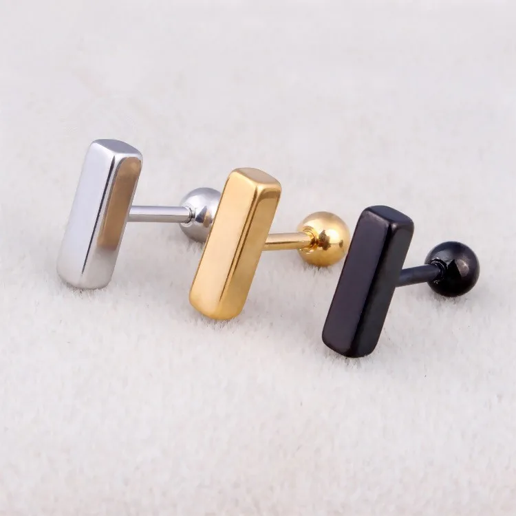 Fashion Punk Bar Earrings Silver Gold Black Stainless Steel Geometric