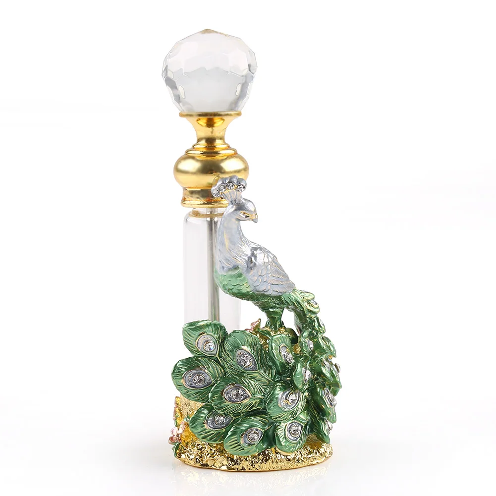 10ml Antique Green & Gold Peacock Vintage Refillable Empty Perfume Bottle Gifts multifunction stand jewelry antique ornaments heart shaped glasses bottle display contact lenses holder acrylic