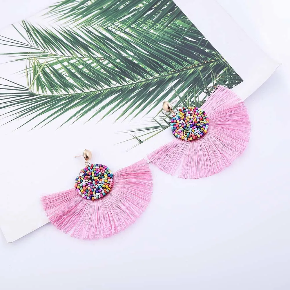 E5744 Trendy Earrings Drop Earrings SilkAlloyDangleLongBohemianBlueOrangeMetalBohoGold Tassel Earrings For Women Jewelry