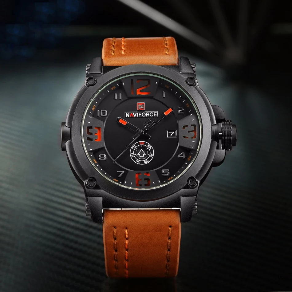 Новая мода Для мужчин S Часы naviforce militray Спорт кварцевые Для мужчин часы кожа Водонепроницаемый мужской Наручные часы Relogio Masculino