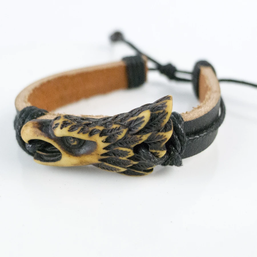 Pulsera de cuero para hombre cabeza de águila limitación Yak Material hueso  arte Vintage pulseras para hombre # GZ431|Pulseras de hilo| - AliExpress