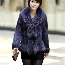 one piece leather women real raccoon fur collar genuine rabbit fur jacket free ship female fashion warm short winter fur coat