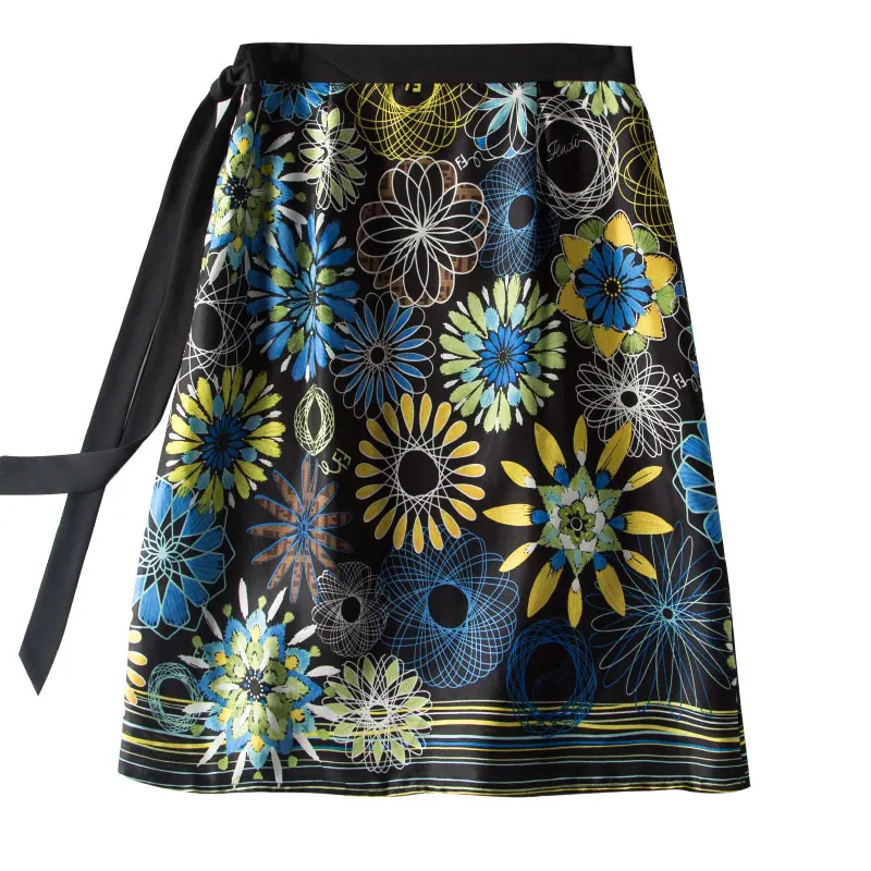 Женская шелковая юбка 100% натуральный шелк креп печатные юбки с высокой талией до колена 2019 Весна Лето Новая Офисная Женская юбка А-силуэта