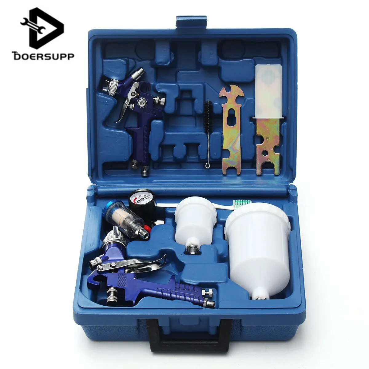 

DOERSUPP 0.8 & 1.4 Nozzle Paint Base Primer HVLP 2-Spray Guns-Kit Gauge Auto Gravity Feed Power Tools Hand Tools