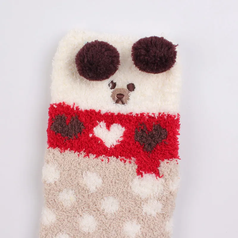 Cute Pattern Women Floor Socks Coral Fleece Winter Warm Thick Ladies Hosiery Striped Fashion Female Sock Animal Lovely (1)