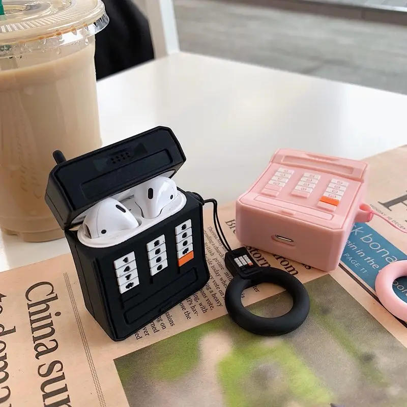 Cute Cartoon mobile phone Silicone Bluetooth Earphone Case for Airpods case 2 1 Accessories Protective Cover Bag Anti-lost Strap