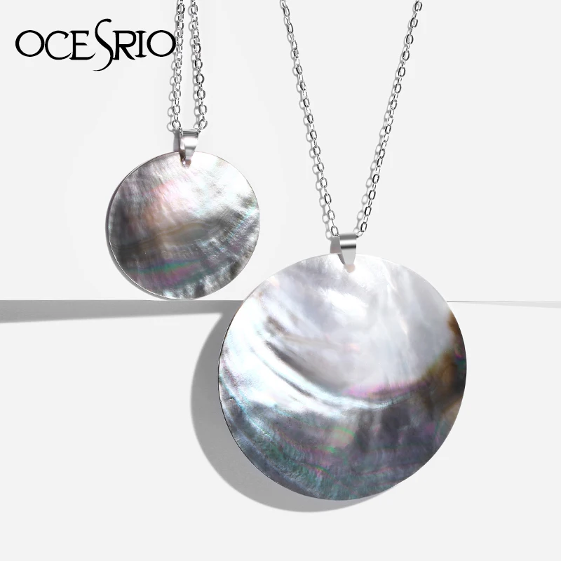

OCERIO Girls Bohemian Natural Shell Necklace Silver 2019 Abalone Shell Pearl Simple Necklace Women Boho Jewelry nke-p13