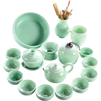 

Hot sale family cup carp tea bowl simple celadon fish kungfu tea set ceramic teapot cover bowl tea ceremony