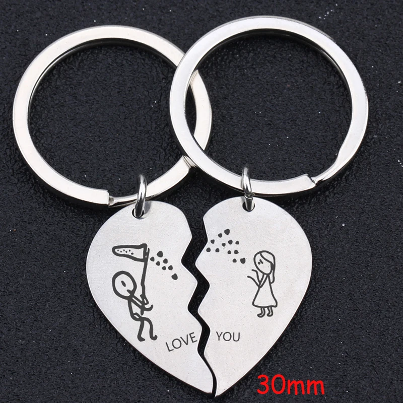 A Pair Fashion Heart Keychain Engraved Love You Stick Figure Lover For Couple Lovers Trendy Gift Exclusive Key Ring | Украшения и
