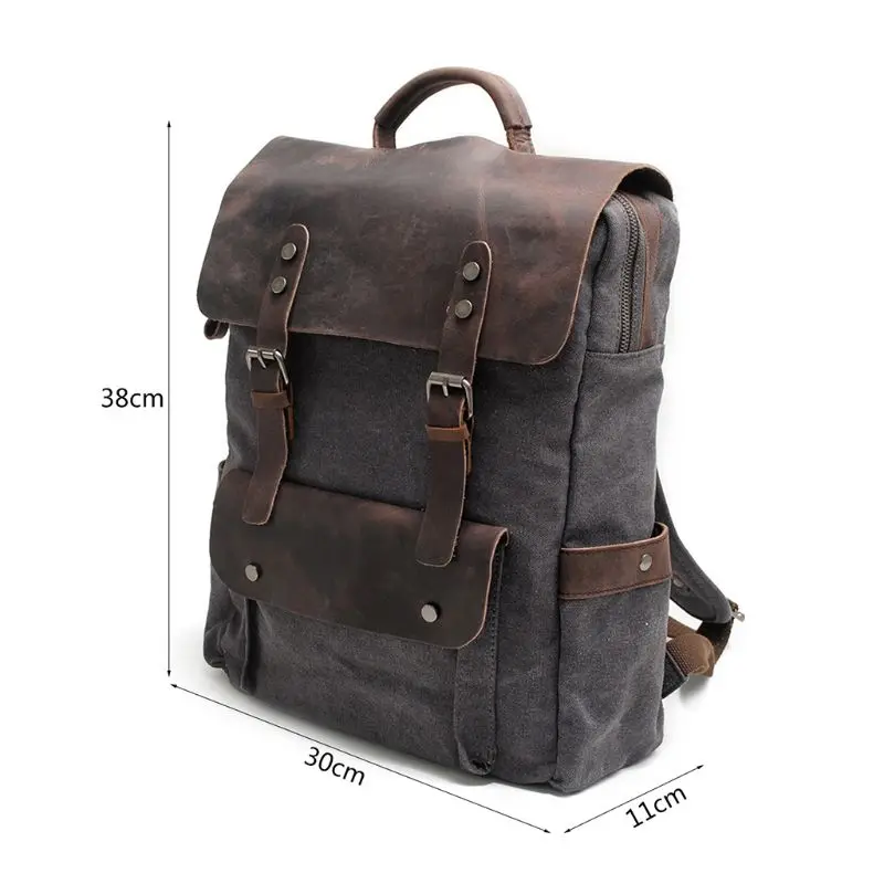 

Canvas Laptop Backpack Unisex Vintage Leather Casual School College Business Bags Hiking Travel Daypack