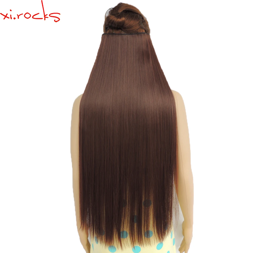 

5piece/Lot Xi.rocks Synthetic Clip in Hair Extension 28inch Length Straight Hairpiece 5 Hair Clips Matte Women Puce Red Color33J