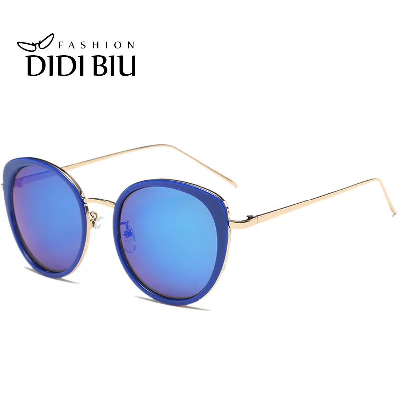 

DIDI Mirror Blue Reflective Sunglasses Women Men Vintage Cat Eye Sun Glasses Metal Spectacles Male The Thin Eyewear Oculos W665