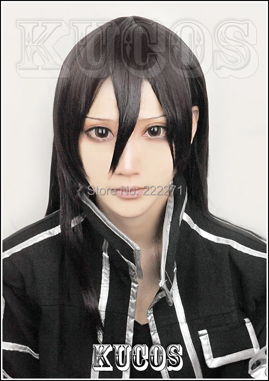 

FREE SHIPPING Anime Sword Art Online Kirigaya Kazuto Long Chocolate Black Full Lace Cosplay Wig Costume Heat Resistant + Cap