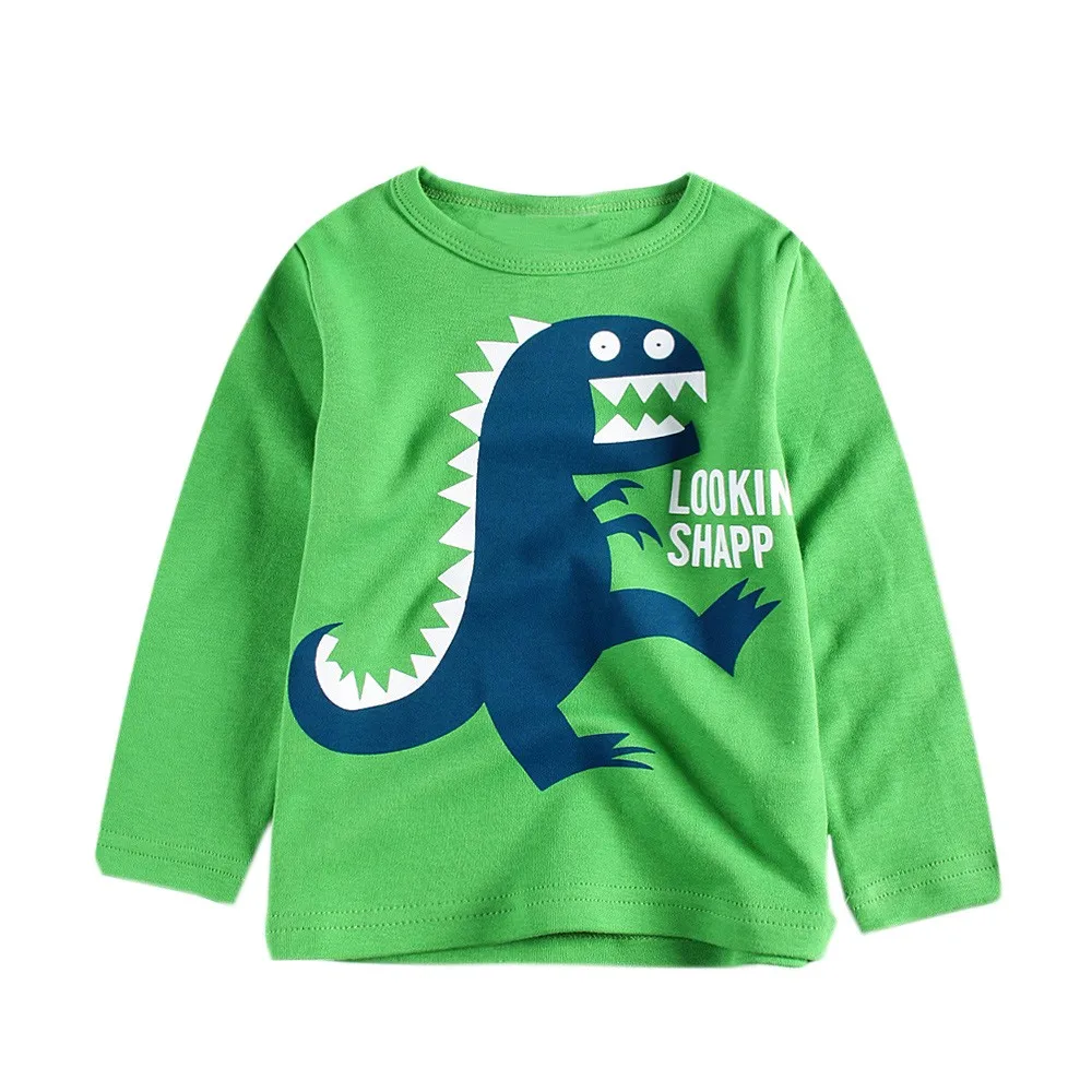 Хлопковая детская одежда футболка мягкая удобная Для детей мальчиков и девочек Длинные рукава с принтом динозавра из мультфильма блузка Одежда