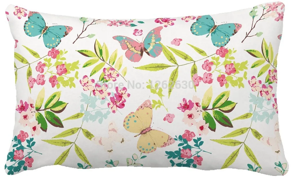 

30cmx50cm Watercolor Colorful spring Tropical Flower with Butterfly Print Custom Home Decorative Throw Pillow sofa chair cushion