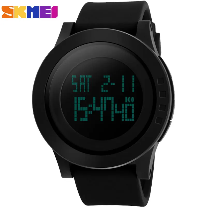 2016 SKMEI popular brand watches man sport digtal LED wristwatches 50m waterproof black dials date week