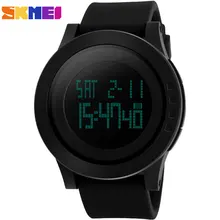 2016 SKMEI popular brand watches man sport digtal LED wristwatches 50m waterproof black dials date week display rubber band